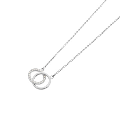 Collier mit zwei verschlungenen Kreisen aus 925er Silber (rhodiniert oder vergoldet) – 42 cm + 3 cm Verlängerung – Silberfarben/Goldfarben