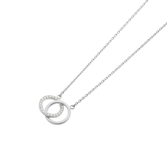 Collier mit zwei verschlungenen Kreisen aus 925er Silber (rhodiniert oder vergoldet) – 42 cm + 3 cm Verlängerung – Silberfarben/Goldfarben