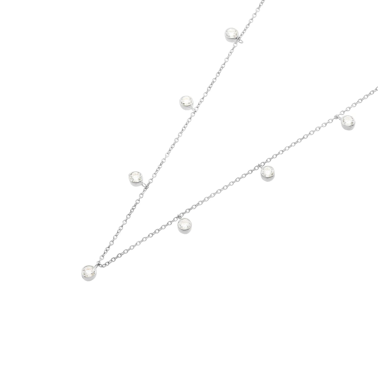 Collier aus rhodiniertem 925er Silber mit Zirkonia – 42 cm + 3 cm Verlängerung – Silberfarben