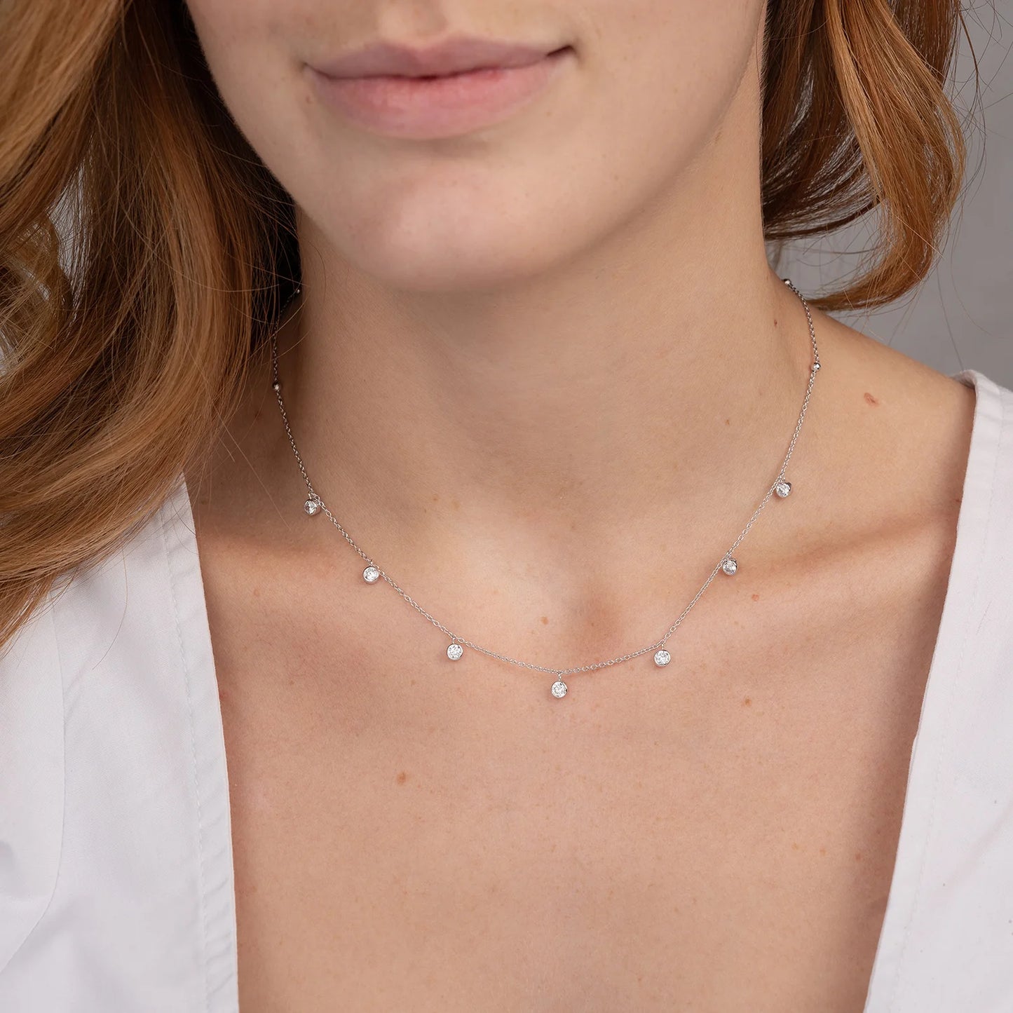 Collier aus rhodiniertem 925er Silber mit Zirkonia – 42 cm + 3 cm Verlängerung – Silberfarben