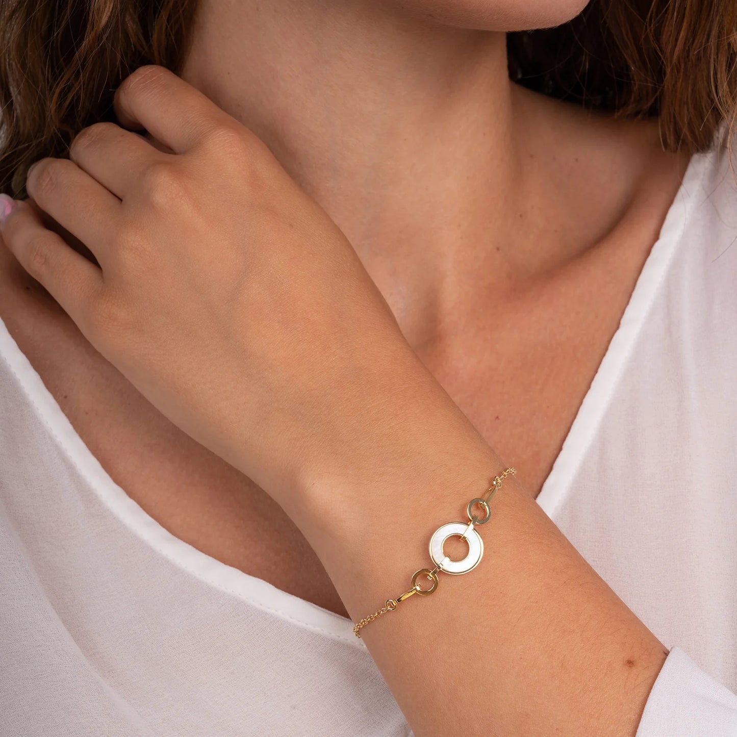 Armband aus vergoldetem 925er Silber mit Perlmutt-Inlay – Goldfarben