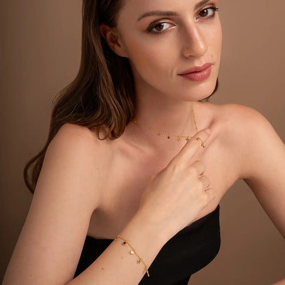 Collier aus vergoldetem 925er Silber mit bunten Steinen – 42 cm + 3 cm Verlängerung – Goldfarben