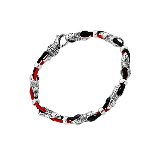Armband aus 925er Silber mit geflochtenem Cordel – Länge ca. 21 cm – Schwarz/Rot