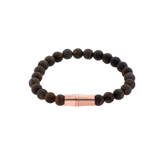 Armband aus Bronzeit-Perlen mit Rosévergoldetem Stahlverschluss – Länge ca. 21 cm