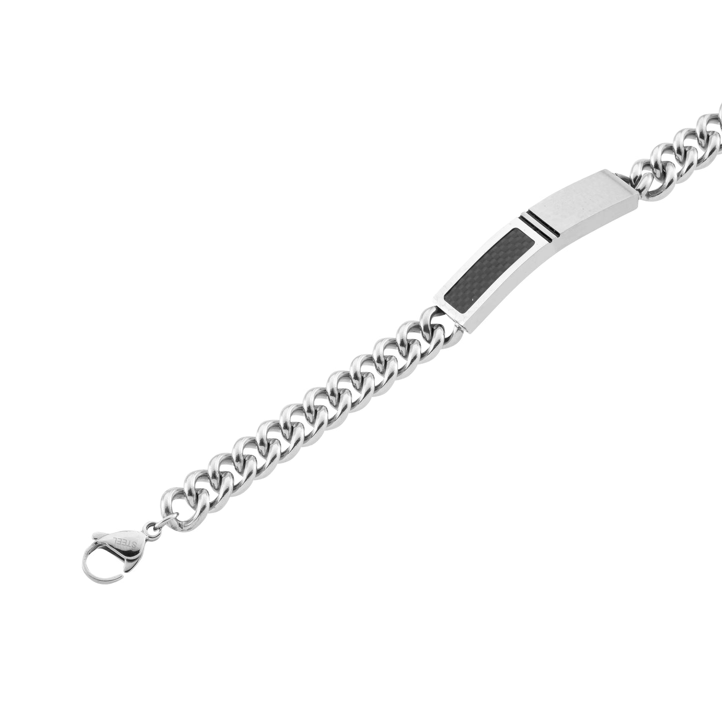 Schildarmband aus Edelstahl mit Carbon-Einlage – 21 cm Länge – Herren