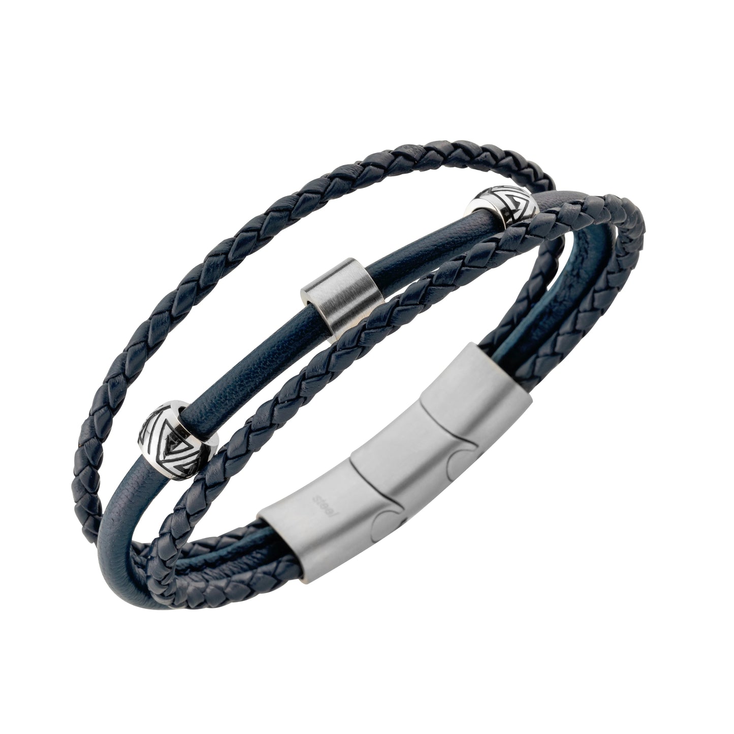 Lederarmband geflochtenes Kunstleder mit Edelstahl-Elementen – 21 cm Länge + 1 cm Verlängerung – Blau